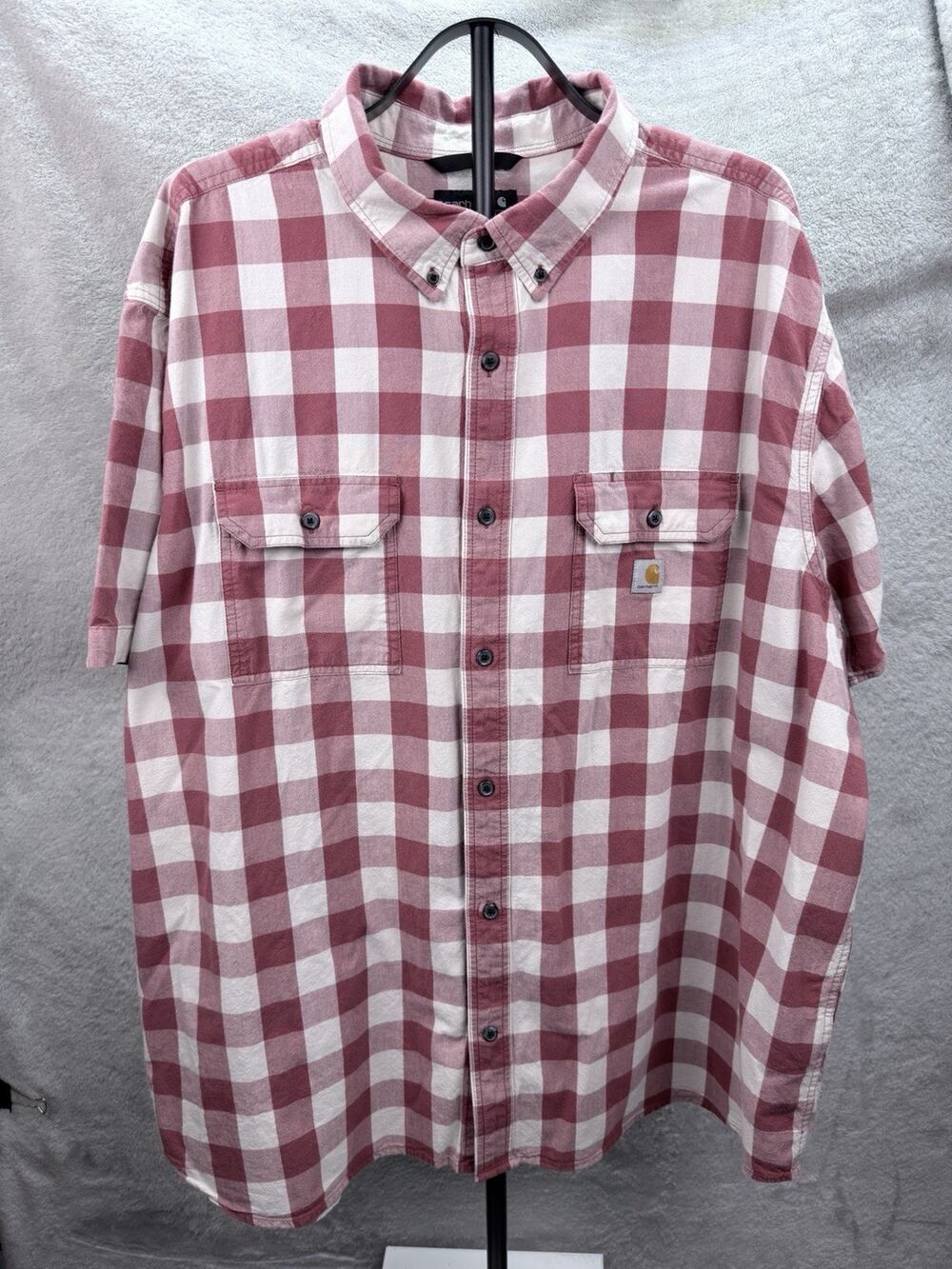 Carhartt Checkered Button Down Shirt Mens 4XL Work Plaid Loose Fit Short Sleeve